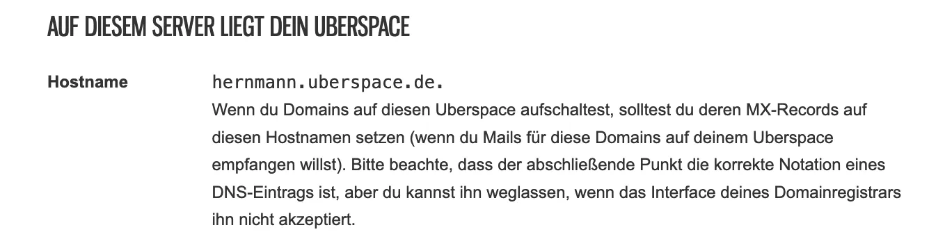 Uberspace Hostname im Dashboard