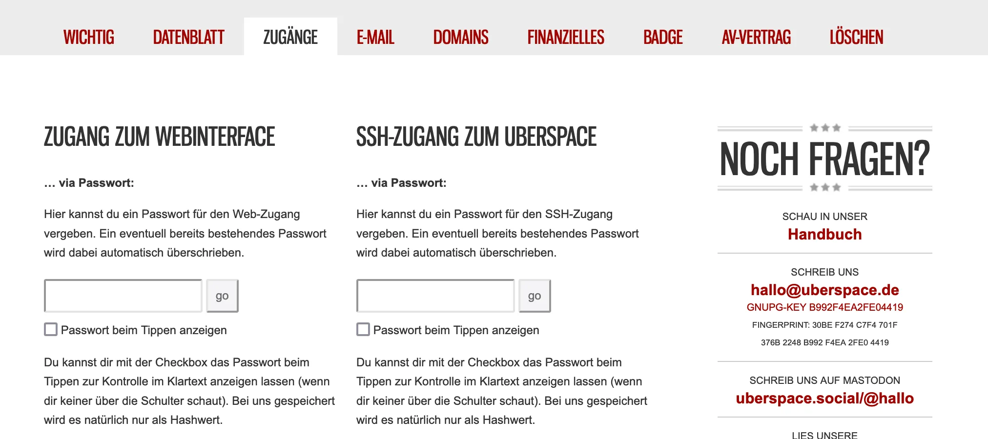 Uberspace SSH-Passwort festlegen