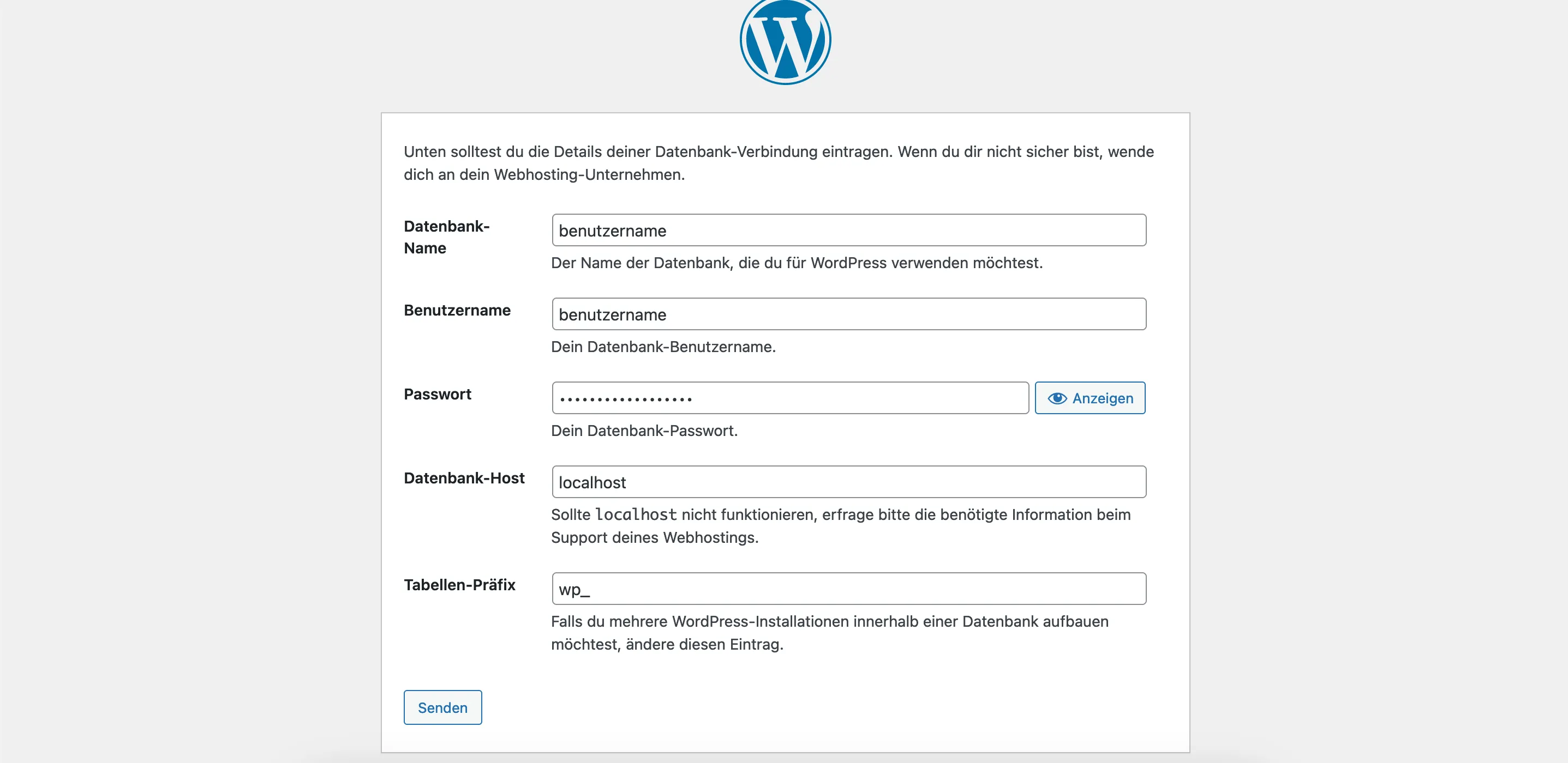 WordPress Datenbank-Installationsschritt